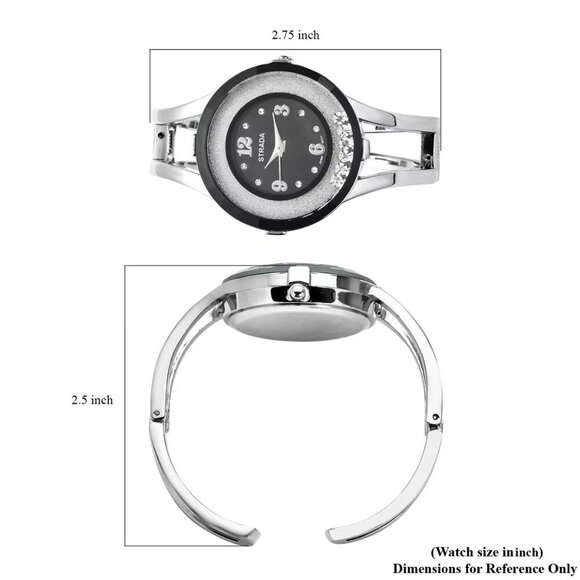 Black Dial Bangle Watch in Silvertone with Austrian Crystals - Picture 3 of 3